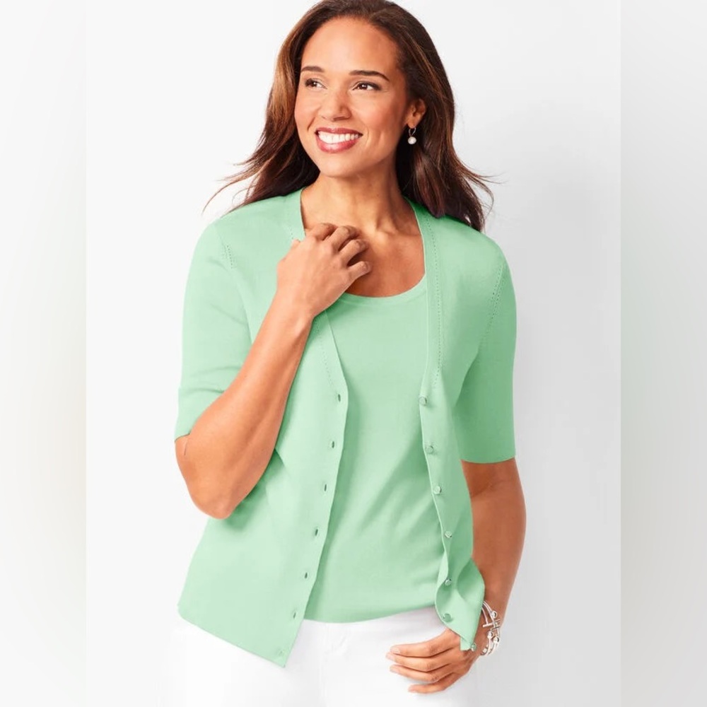 Bianca Nygård Mint Green short sleeve cotton button up Cardigan women’s large